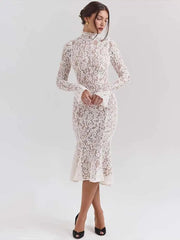 Lace Slim Bodycon Lined Midi Dress