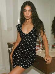 Polka Dot Chiffon Tie Waist Mini Dress