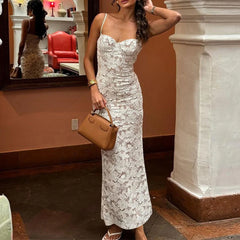 Lace See-Through Strap Floral Dress