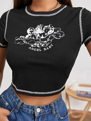 Angel Letter Contrast Stitch T-shirt
