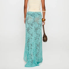 Elegant Sheer Lace High Waist Skirt