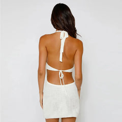 Hollow Out Backless Knitting Mini Dress