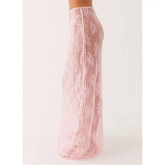 Y2K Floral Lace Sheer Long Skirt