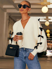 Bow Ribbed Hollow Knit Coat