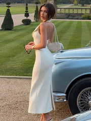 V Neck Halter Backless Bodycon Maxi Dress
