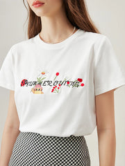 Cotton Letter Embroidery White T-shirt