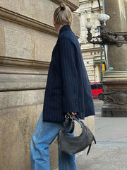Stripe Stand Collar Blazer Coat