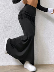 Solid Slim Fishtail Fold Skirt