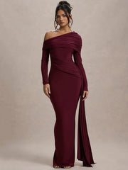 Skew Collar Draped Sleeve Bodycon Dress