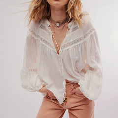 Floral Lace Lantern Sleeve Blouse