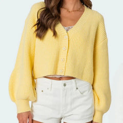 Sweet V-neck Cropped Button Cardigan