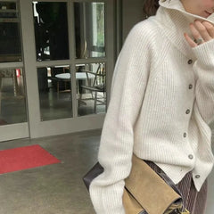 Turtleneck Thick Wool Knit Cardigan