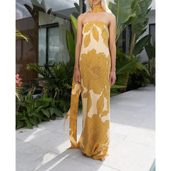 Strapless Floral Slim Tube Vacation Dress