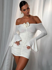 Floral Strapless Ruched Sleeve Bodycon Dress
