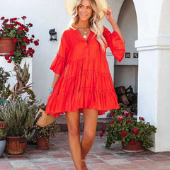 Loose V-neck Kimono Cotton Rayon Boho Dress