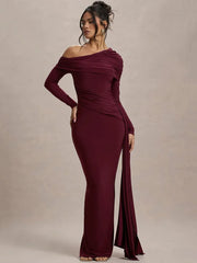 Skew Collar Draped Sleeve Bodycon Dress
