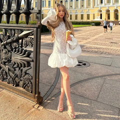 Sheer Lace Patchwork Long Sleeve Mini Dress