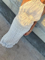 Backless Ruched Halter Ruffle Maxi Dress