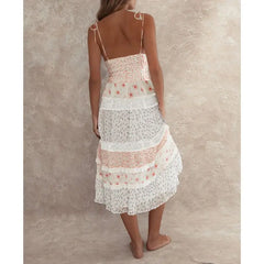 Lace Trim V-Neck Floral Vacation Dress