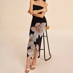 Strapless Floral Layered Bodycon Vacation Dress
