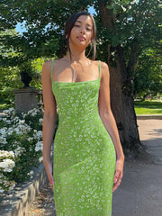 Floral Strap Backless Bodycon Midi Dress