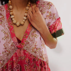 Flowy Print Deep V Neck Ruffle Boho Dress