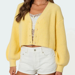 Sweet V-neck Cropped Button Cardigan