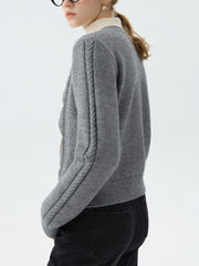 Jacquard Round Neck Office Knit Cardigan