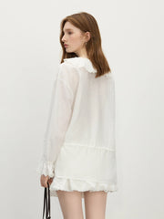 Elegant Ruffle-Sleeve Botanical Blouse