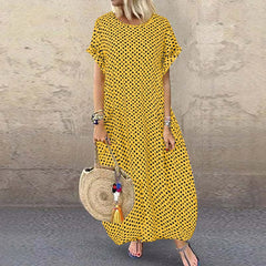 Vintage Dot Printed Loose Short Sleeve Boho Dress