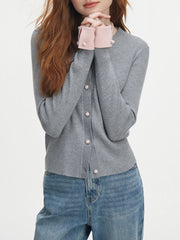 Color Block V-neck Knit Long Cardigan