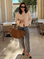 Pocket O-neck Short Knit Cardigan