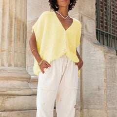 Loose Fit Short Sleeve Deep V-neck Cardigan