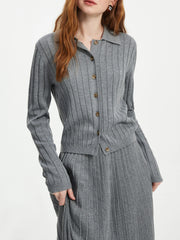 Wool Gray White Knit Set Style Cardigan