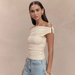 Pleated One-Shoulder Knit Top