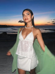 Sequin Off Shoulder Lace Mini Two Piece Set