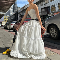 White Flowy Ruffle Lace Skirt