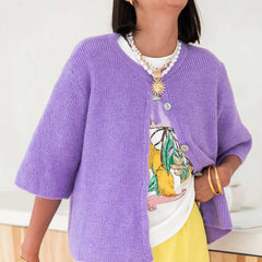 Half Sleeve Solid Color Button-up Cardigan