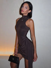 Turtleneck Irregular Ruched Bodycon Dress