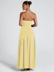 Backless Slit Ribbon Strapless Maxi Dress