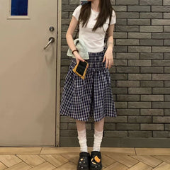 Plaid Patchwork Knee Length Skirt