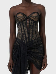 Lace-Up Corset Strapless Mini Dress