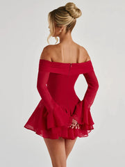 Flare Sleeve Off Shoulder Mini Dress