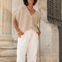 Loose Fit Short Sleeve Deep V-neck Cardigan