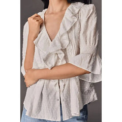 Ruffle Trim Swiss Dot Blouse