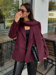 Solid Woolen Blazer With Scarf Coat