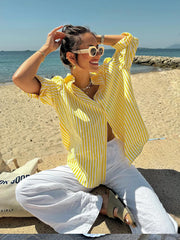 Elegant Yellow Striped Loose Blouse