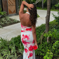 Backless Halter Maxi Skirt Two Piece Set