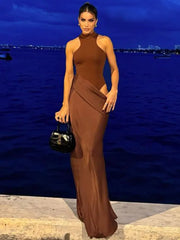 Sleeveless Solid Backless Long Bodycon Dress