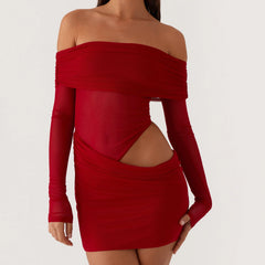 Cutout Mesh Long Sleeve Bodycon Dress